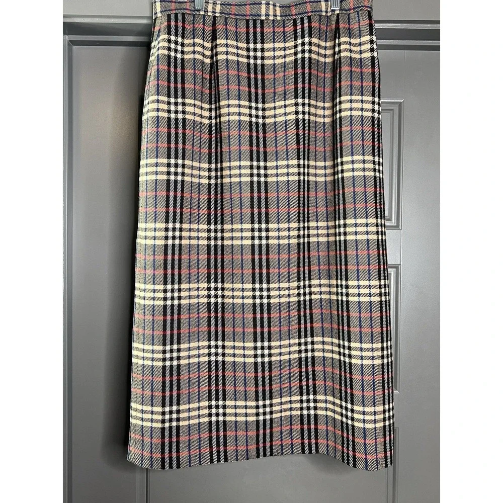 Vintage Evan Picone Wrap Skirt Size 16 Plaid Wool Blend Fringe Edge Tartan Brown